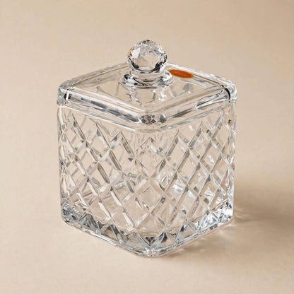 Square Diamond Cut Glass Candy Jar with Lid – 15x10cm