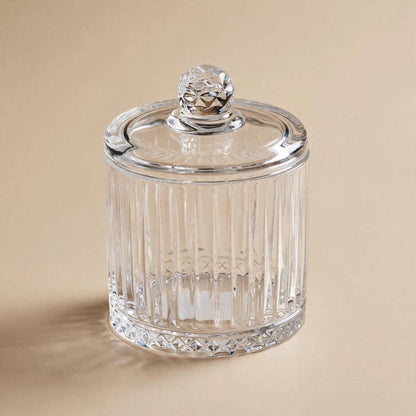 Round Ribbed Glass Candy Jar with Lid – 15x10cm