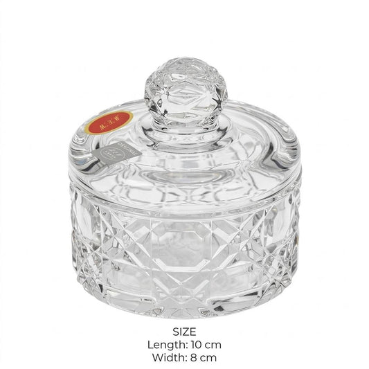Mini Diamond Trellis Crystal Glass Sugar Bowl with Lid – 10x8cm