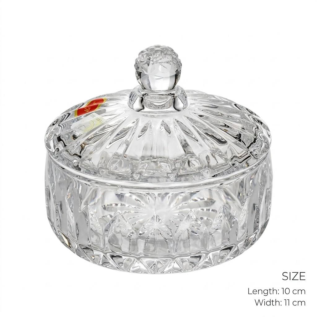 Starburst Cut Crystal Glass Sugar & Candy Bowl with Lid – 10x11cm