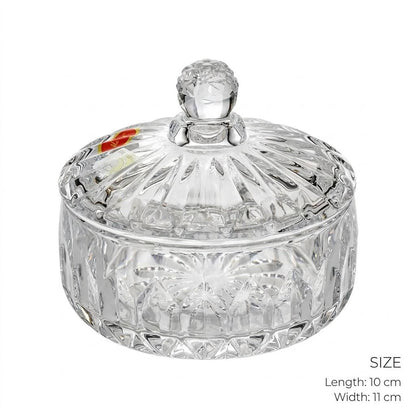 Starburst Cut Crystal Glass Sugar & Candy Bowl with Lid – 10x11cm