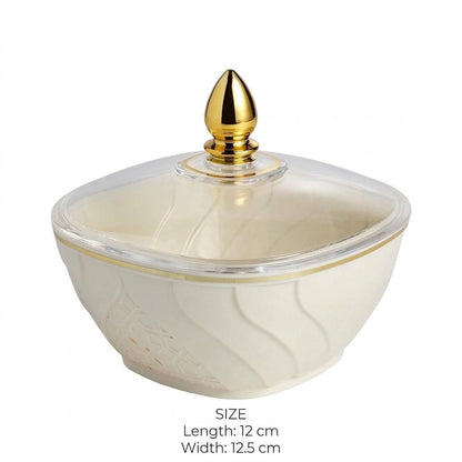 Square Curved Embossed Date & Sweet Bowl with Clear Lid – 12x12.5cm