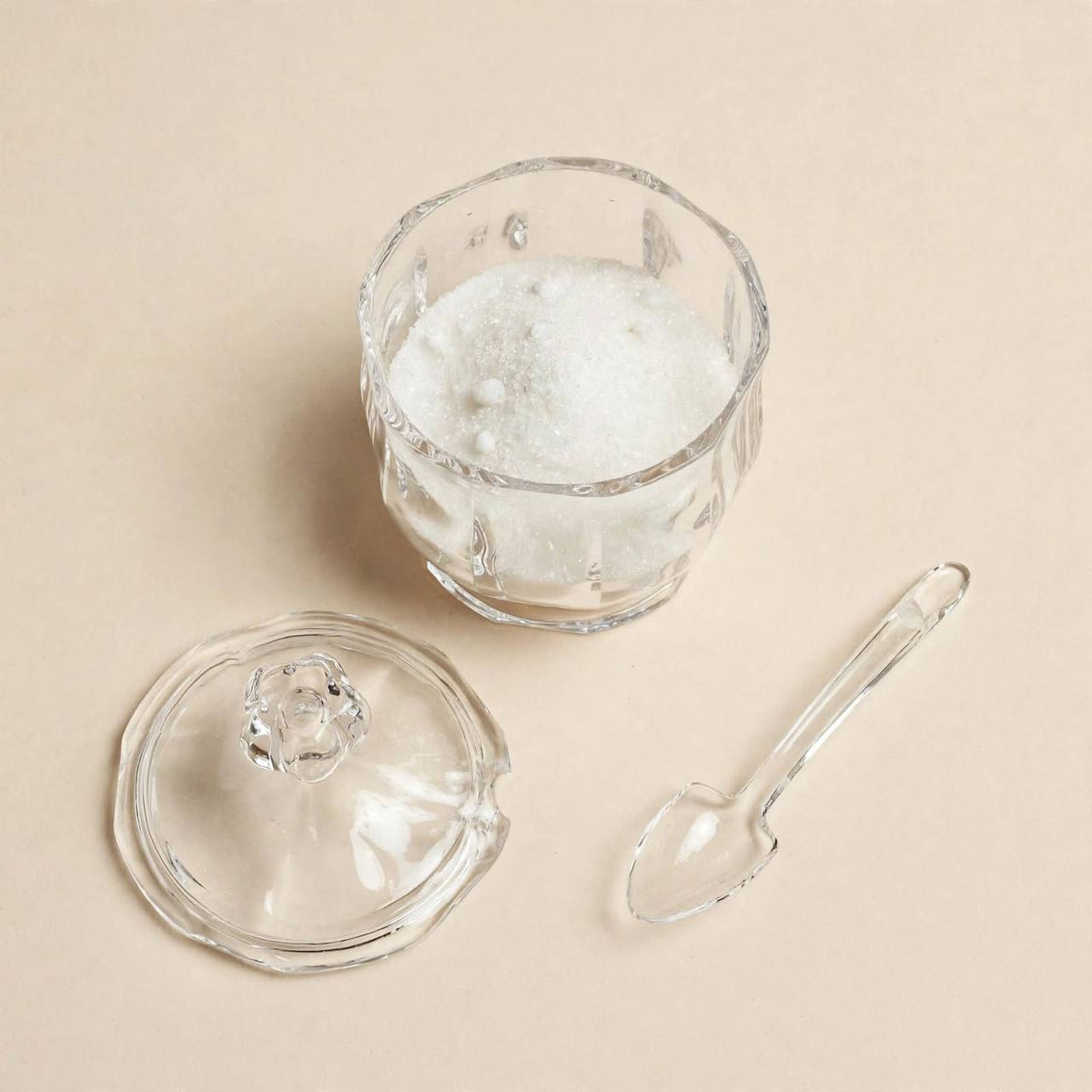Shatterproof Clear Footed Acrylic Sugar Pot with Lid & Spoon – 12x8cm