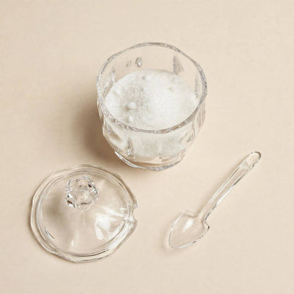 Shatterproof Clear Smooth Acrylic Sugar Pot with Lid & Spoon – 12x8cm