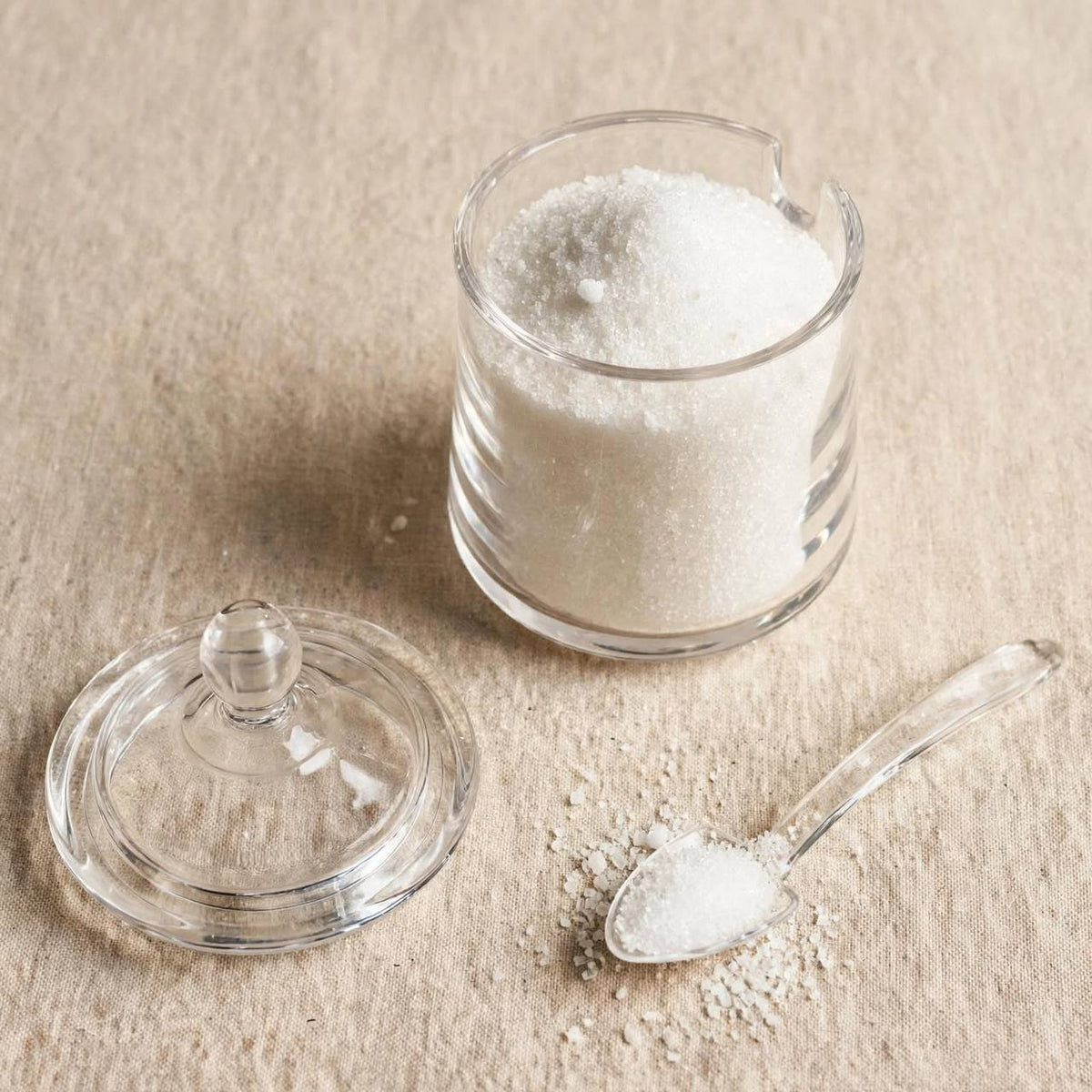 Shatterproof Clear Smooth Acrylic Sugar Pot with Lid & Spoon – 12x8cm
