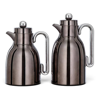 Al Marjan 2-Piece Chrome/S Arabic Coffee Thermos Set (1L & 0.75L)