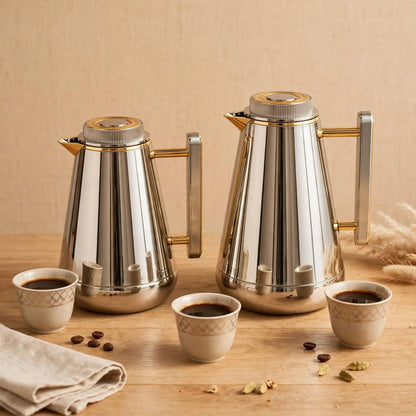 Al Saif Nickel & Gold Thermal Dallah Set (2-Piece, 1L & 0.75L)