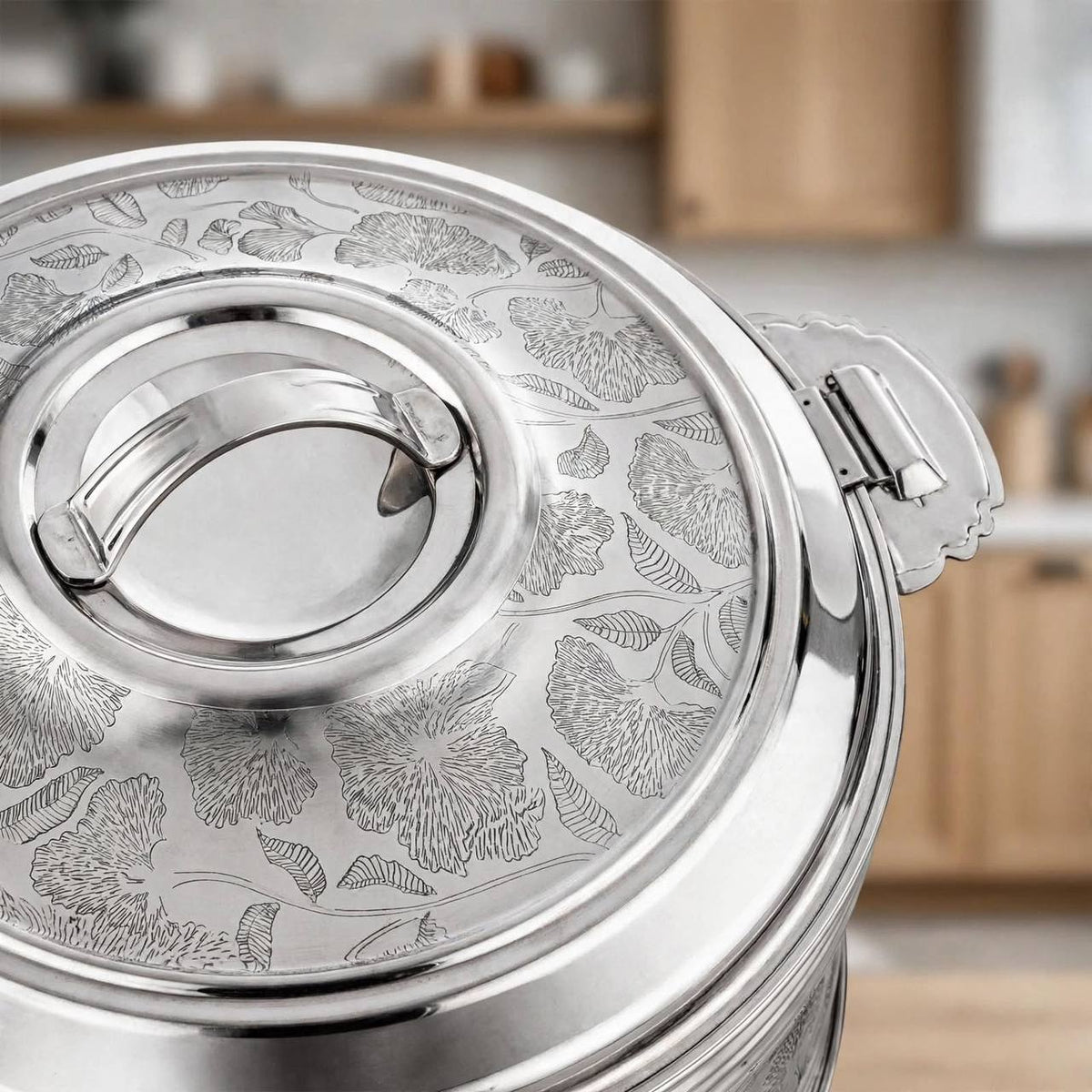 Al Marjan 3-Piece Floral Etched Thermal Hotpot Serving Set in Silver (2.5L, 4.8L, 6L)