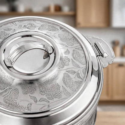 Al Marjan 3-Piece Floral Etched Thermal Hotpot Serving Set in Silver (2.5L, 4.8L, 6L)