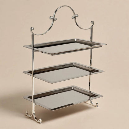 Polished Silver 3-Tier Rectangular Candy & Sweets Display Stand