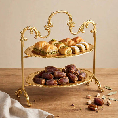 Royal Gold 2-Tier Oval Candy & Sweets Display Stand with Ornate Rims