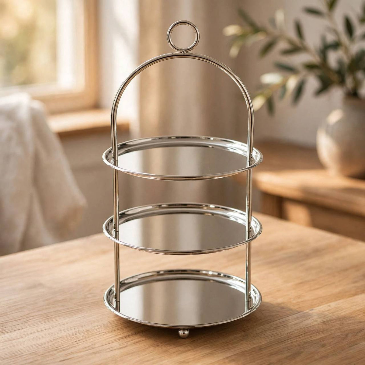 Large Polished Silver 3-Tier Round Candy & Sweets Display Stand
