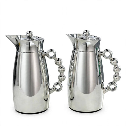 MAHRA Polished Silver 2-Piece Thermal Coffee & Tea Dallah Set (1L + 1L)