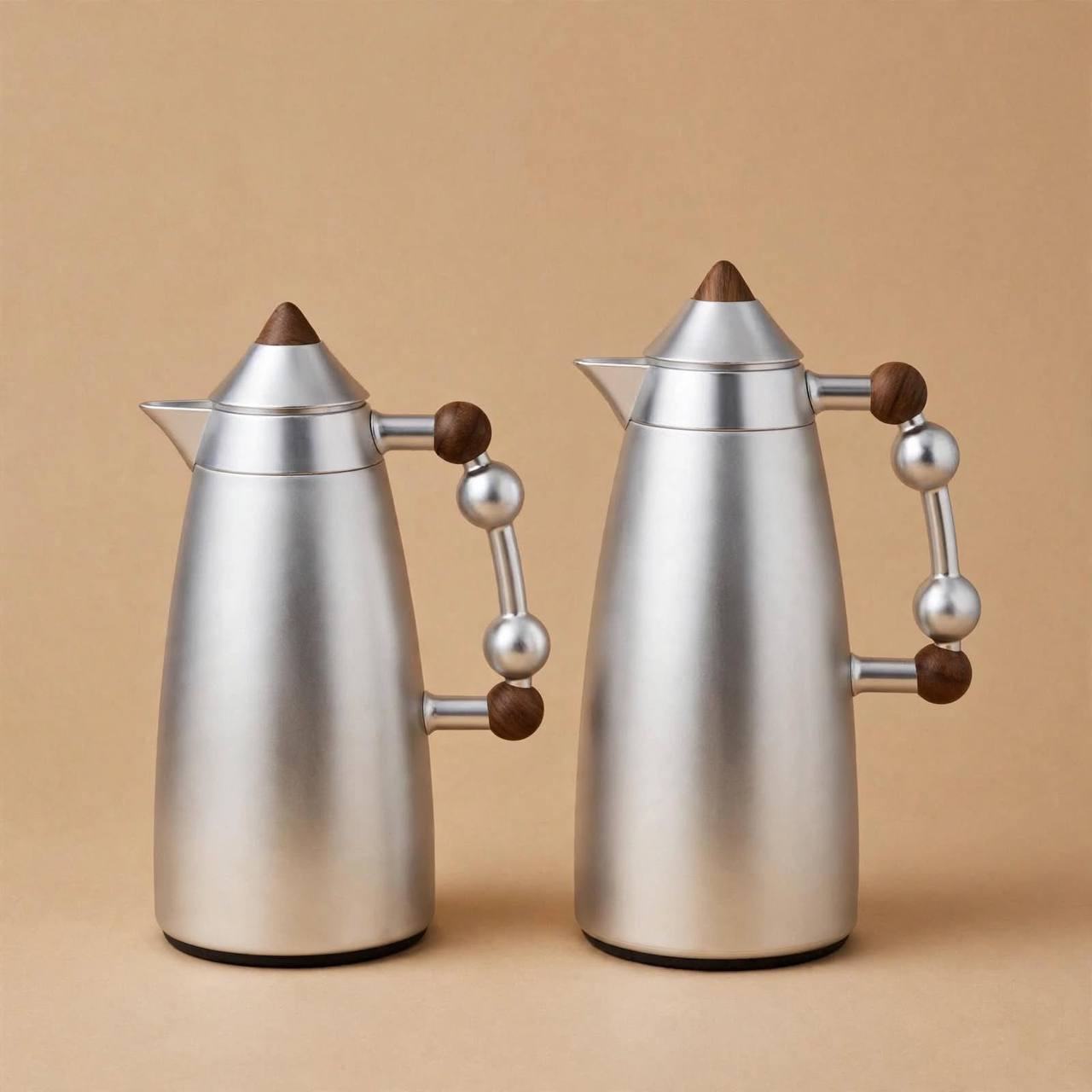 MAHRA Matt M/Silver & wood 2-Piece Thermal Coffee & Tea Dallah Set (1L + 1L)