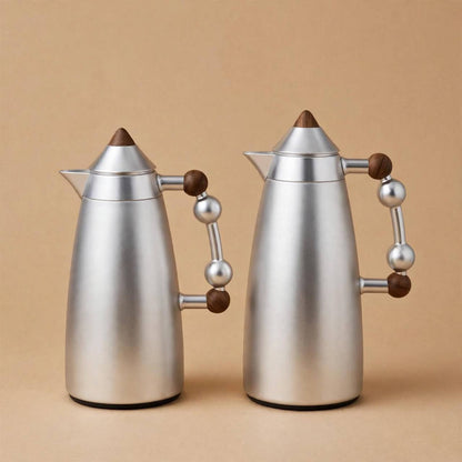 MAHRA Matt M/Silver & wood 2-Piece Thermal Coffee & Tea Dallah Set (1L + 1L)