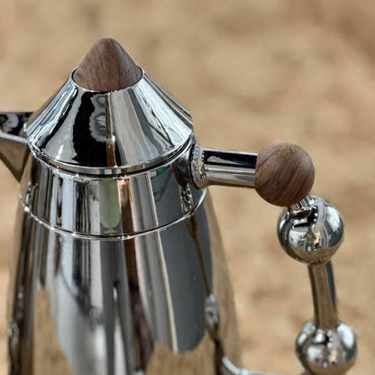 MAHRA Chrome & Wood 2-Piece Thermal Coffee & Tea Dallah Set (1L + 1L)