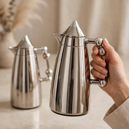 MAHRA Chrome & Silver 2-Piece Thermal Coffee & Tea Dallah Set (1L + 1L)
