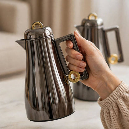 Al Marjan Chrome & Gold 2-Piece Thermal Coffee & Tea Dallah Set (1L + 0.70L)