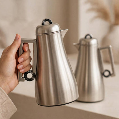 Al Marjan Matt Silver 2-Piece Thermal Coffee & Tea Dallah Set (1L + 0.70L)
