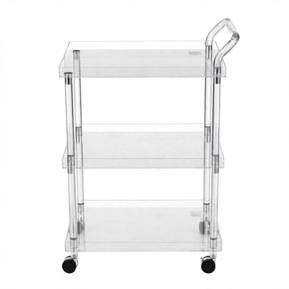 3-Tier Luxury Clear Acrylic & Silver Hospitality Serving Trolley