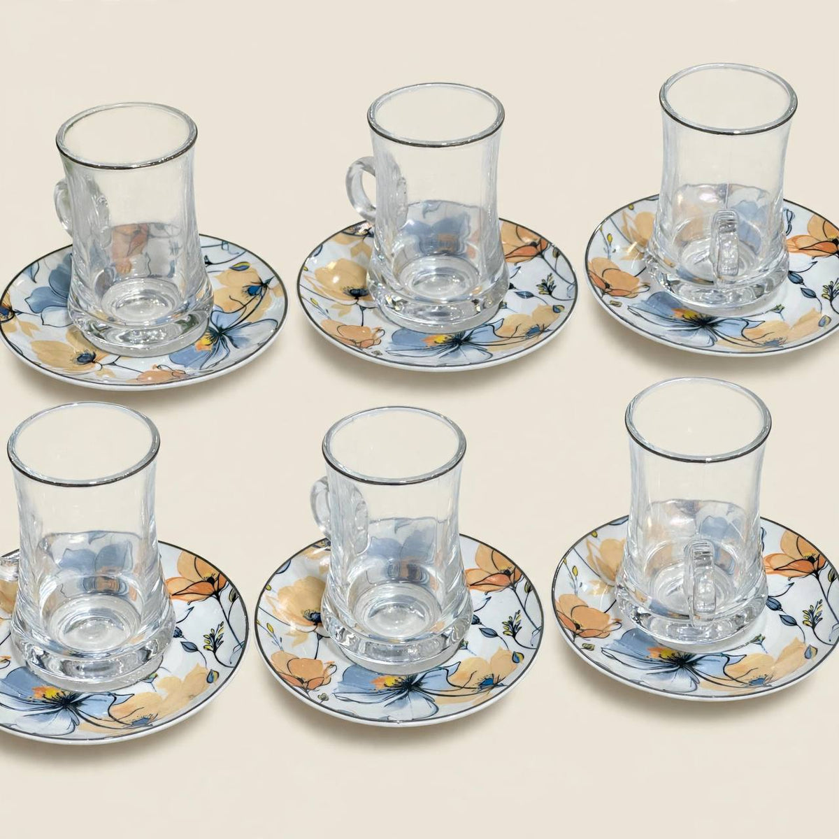 Blue Botanical Poppy Tea & Coffee Hospitality Set with White Tray & Floral Accent
