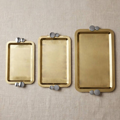 Royal Dual-Tone Gilded Stainless Steel 3-Piece Serving Tray Set with Modern Silver Disc Handles