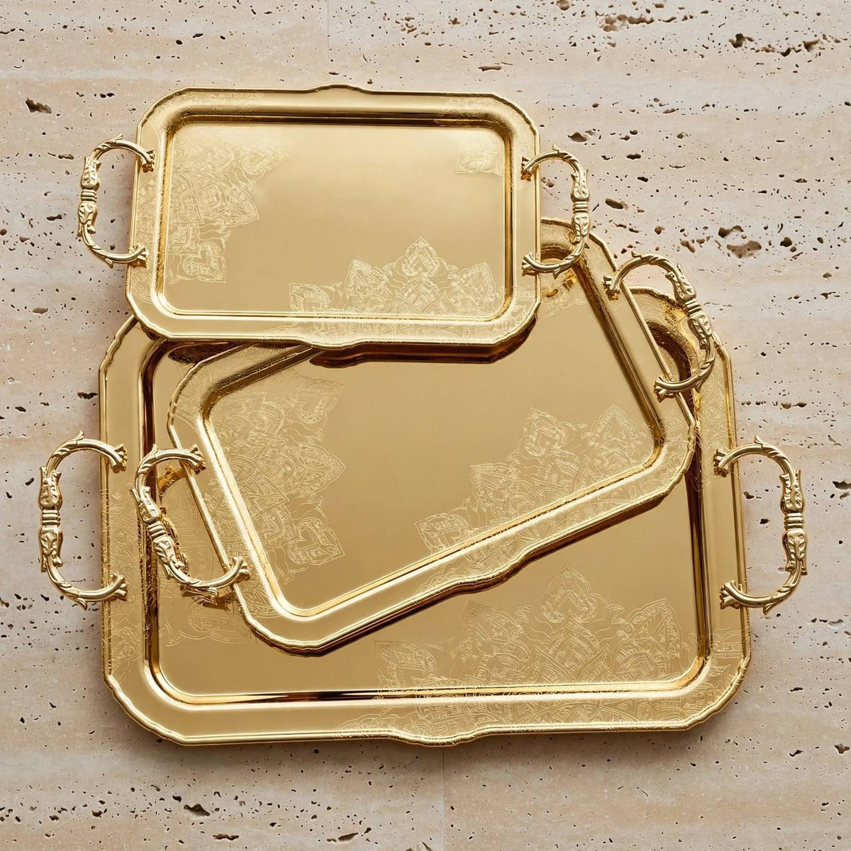 طقم صينية مستطيلة من 3 قطع f/gold ht220912