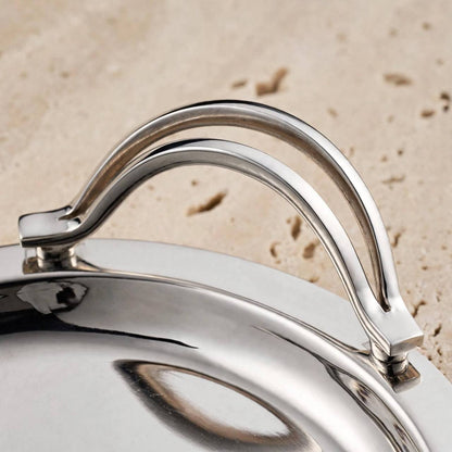 Modern Oval Mirror Chrome Stainless Steel Serving Platter with Dual-Arch Handles – 44 × 29 cm