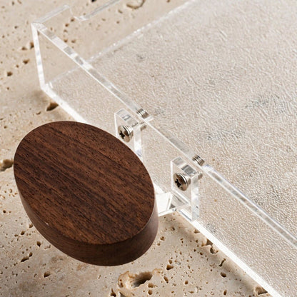 Modern Clear Acrylic Serving Tray with Round Natural Wood Side Handles – 54 × 28 cm