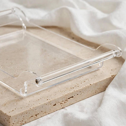 Clear Acrylic Serving Platter with Cylindrical Rod Handles – 44 × 20 cm -S
