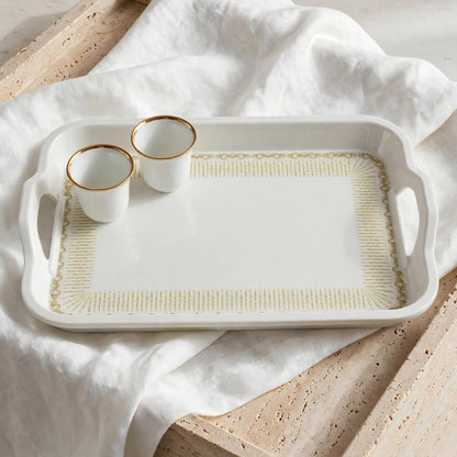 White & Gold Rectangular Serving Tray with Handles – 45x33 cm - M