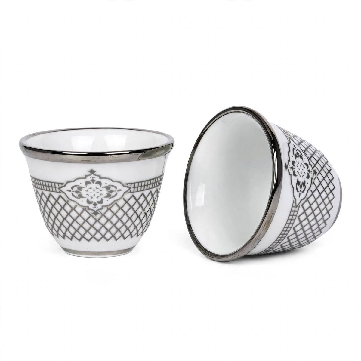 Arabic Coffee Cawa Cups 12 Pcs Set Silver Pattern