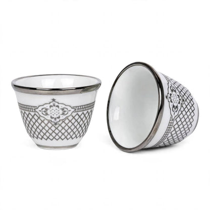 Arabic Coffee Cawa Cups 12 Pcs Set Silver Pattern