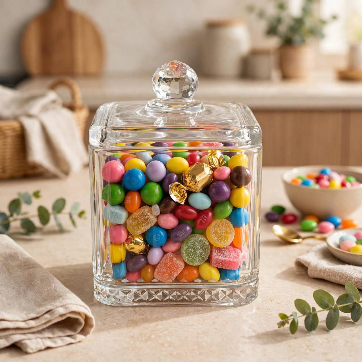 Ribbed Glass Candy Jar with Lid – 15x10cm