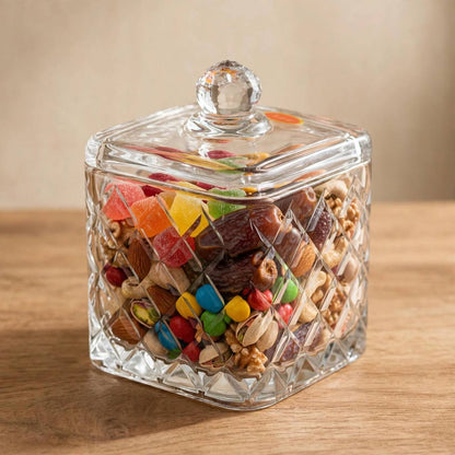 Square Diamond Cut Glass Candy Jar with Lid – 15x10cm