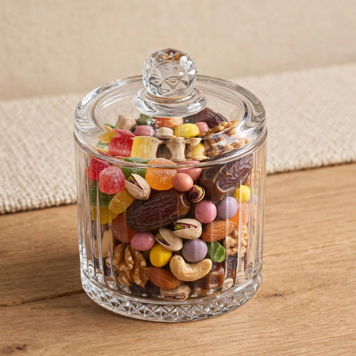 Round Ribbed Glass Candy Jar with Lid – 15x10cm