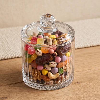 Round Ribbed Glass Candy Jar with Lid – 15x10cm