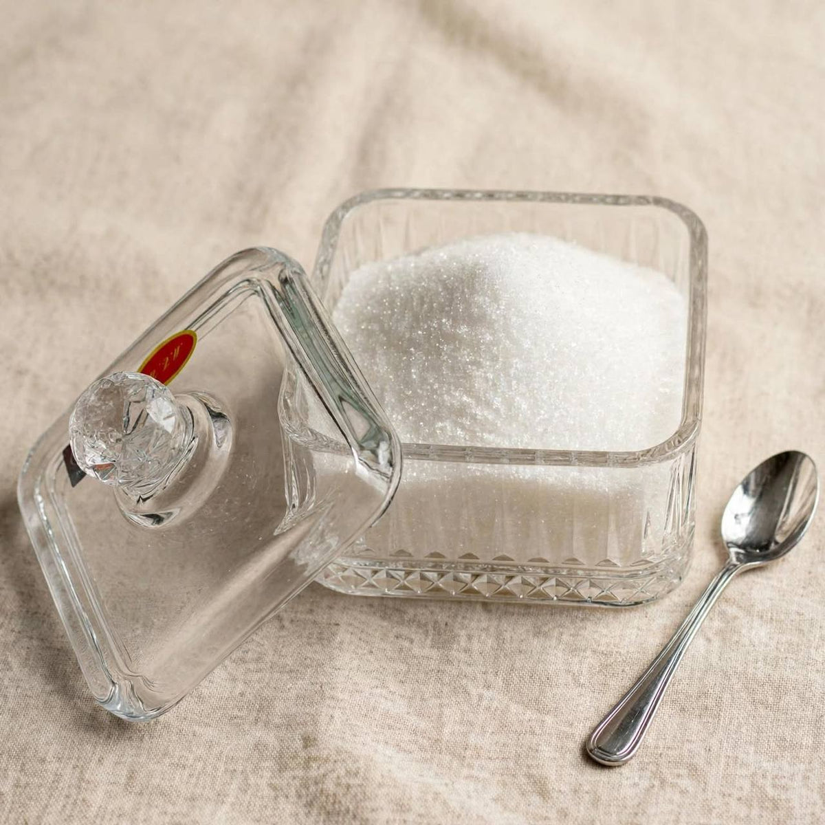 Square Ribbed Crystal Glass Sugar Bowl with Lid – 10x11cm