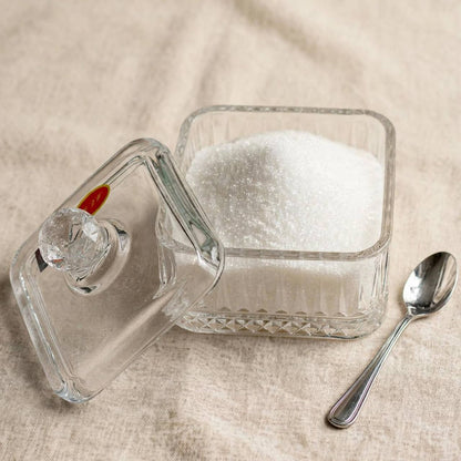 Square Ribbed Crystal Glass Sugar Bowl with Lid – 10x11cm