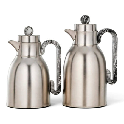 Al Marjan 2-Piece Arabic Coffee Flask Set M/Silver Marble (1L & 0.75L)