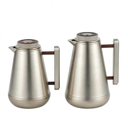Al Saif M/Silver & Wood Thermal Dallah Set (2-Piece, 1L & 0.75L)
