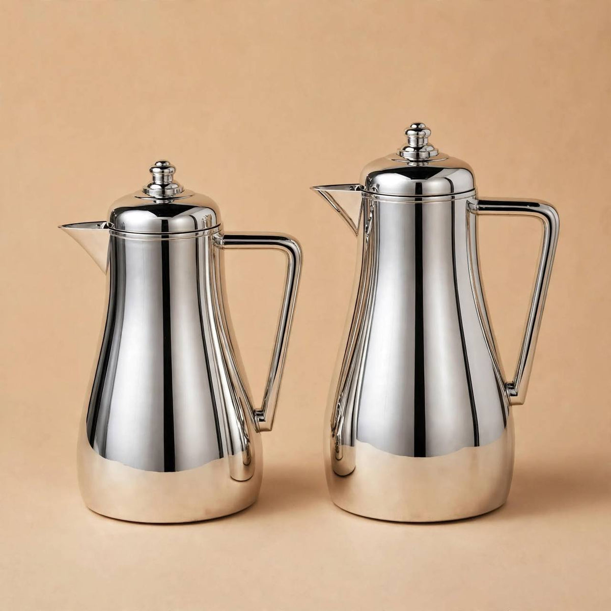 Al Saif Silver Arabic Coffee Thermal Dallah Set (2-Piece, 1L & 0.75L)