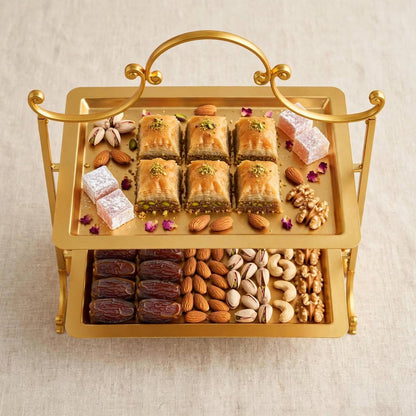Luxury Gold 2-Tier Rectangular Candy & Sweets Display Stand