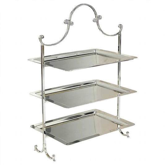 Polished Silver 3-Tier Rectangular Candy & Sweets Display Stand
