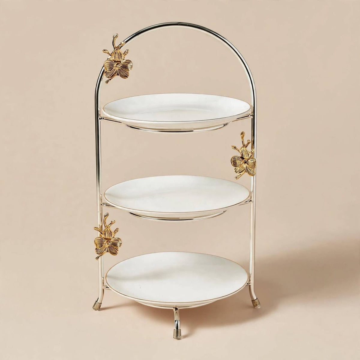 Silver & Gold-Tone Ceramic 3-Tier Round Candy & Sweets Display Stand