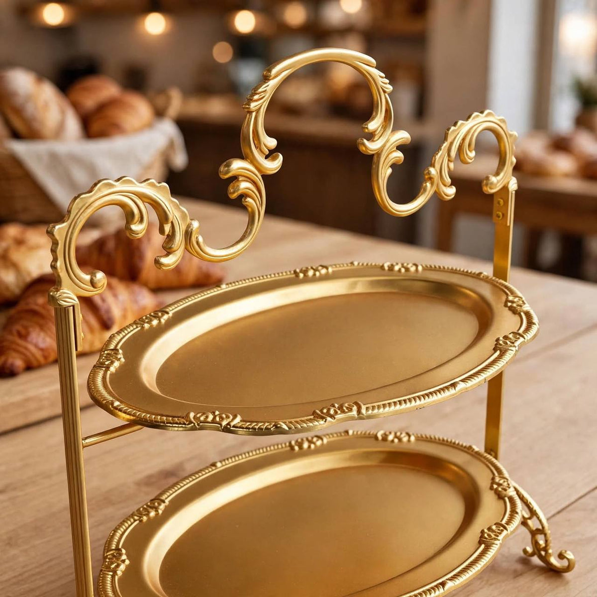 Royal Gold 2-Tier Oval Candy & Sweets Display Stand with Ornate Rims
