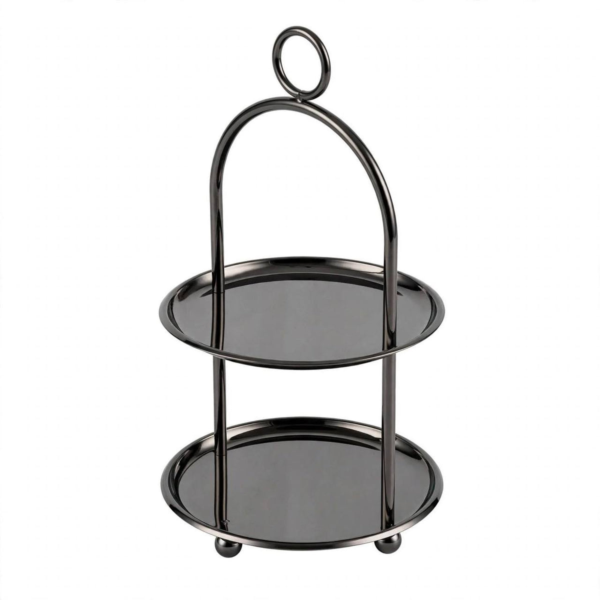 Small Dark Chrome 2-Tier Round Candy & Sweets Display Stand