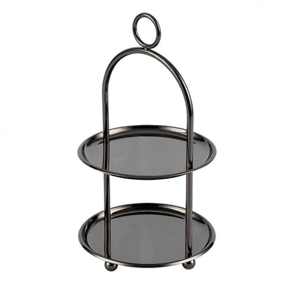 Small Dark Chrome 2-Tier Round Candy & Sweets Display Stand