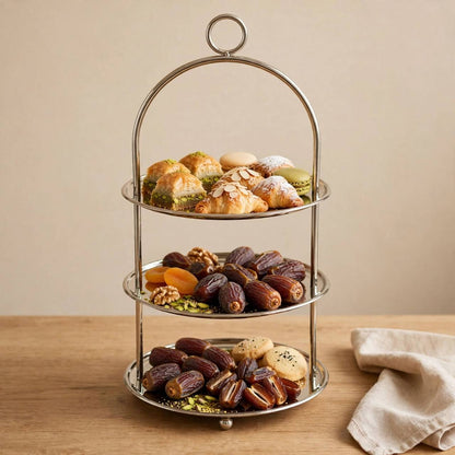 Large Polished Silver 3-Tier Round Candy & Sweets Display Stand