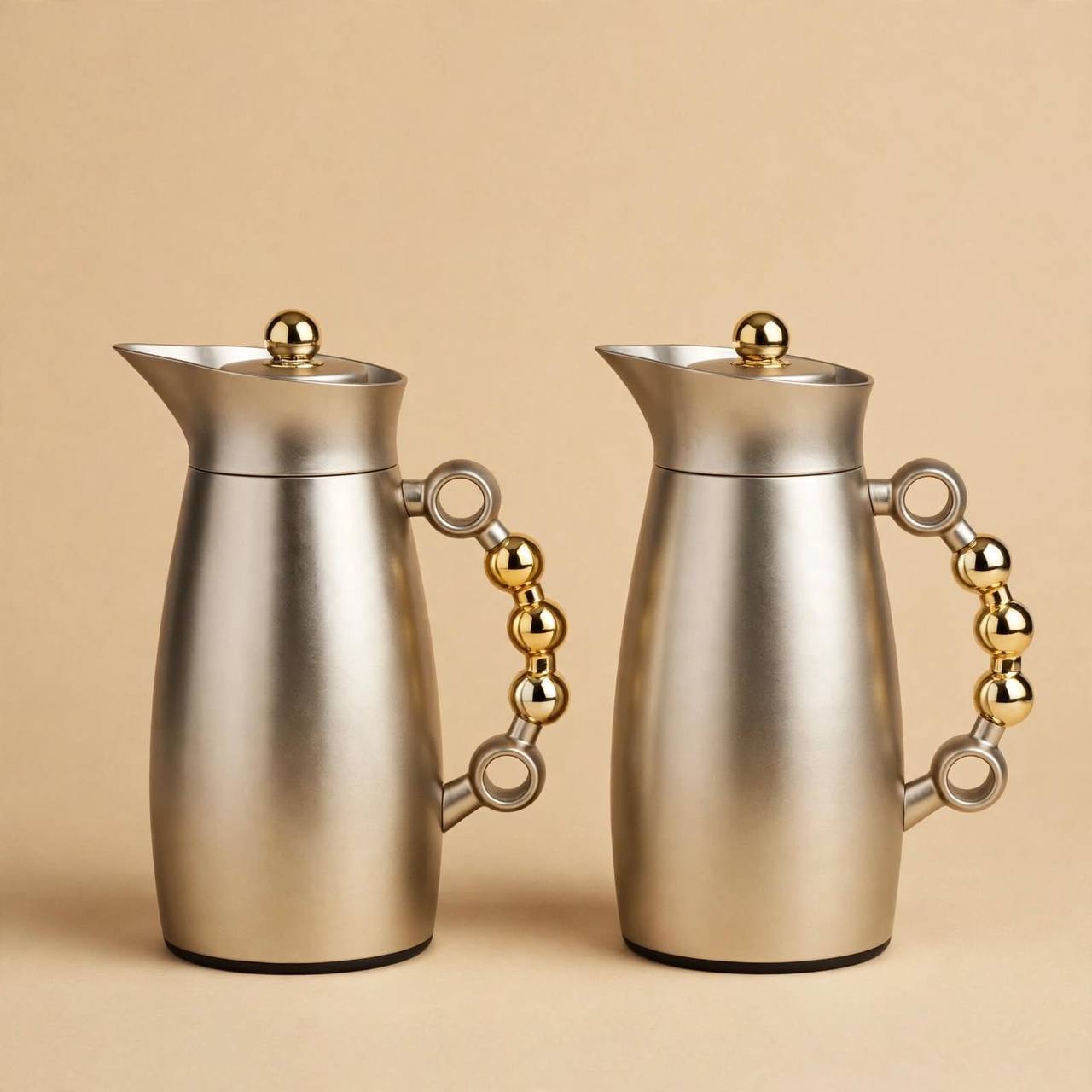 MAHRA Matt Nickel & Gold 2-Piece Thermal Coffee & Tea Dallah Set (1L + 1L)